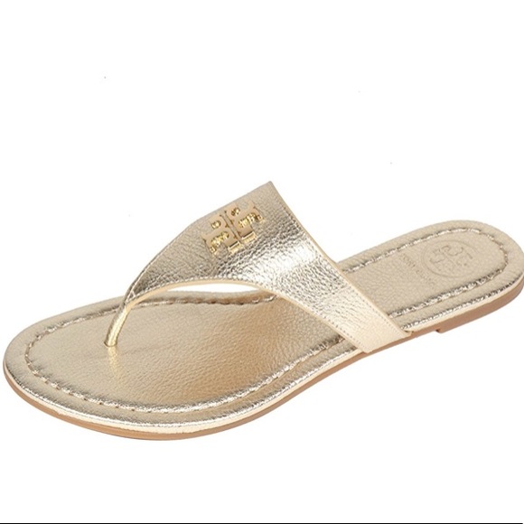 Tory Burch Shoes - Tory Burch Gold Laura Flat Thong Metallic Sandal